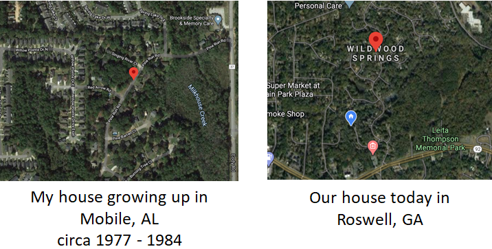 Aerial overhead of Mobile, AL and Roswell, GA